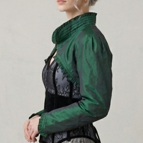 buak Tops - Emerald Green Tafatta Bolero Jacket Size XL Castlecore Renaissance Fairytale